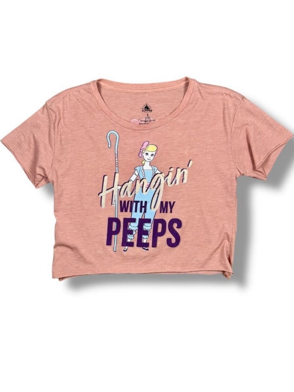 Disney Pixar Women’s ' Pink Cropped Tee - "Hangin' With My Peeps" Bo Peep